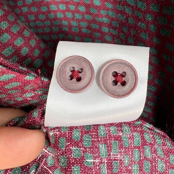 Bodhi by Kotomori Mens Linen Button Up Shirt Size Large Red Green Short Sleeve - Picture 12 of 13